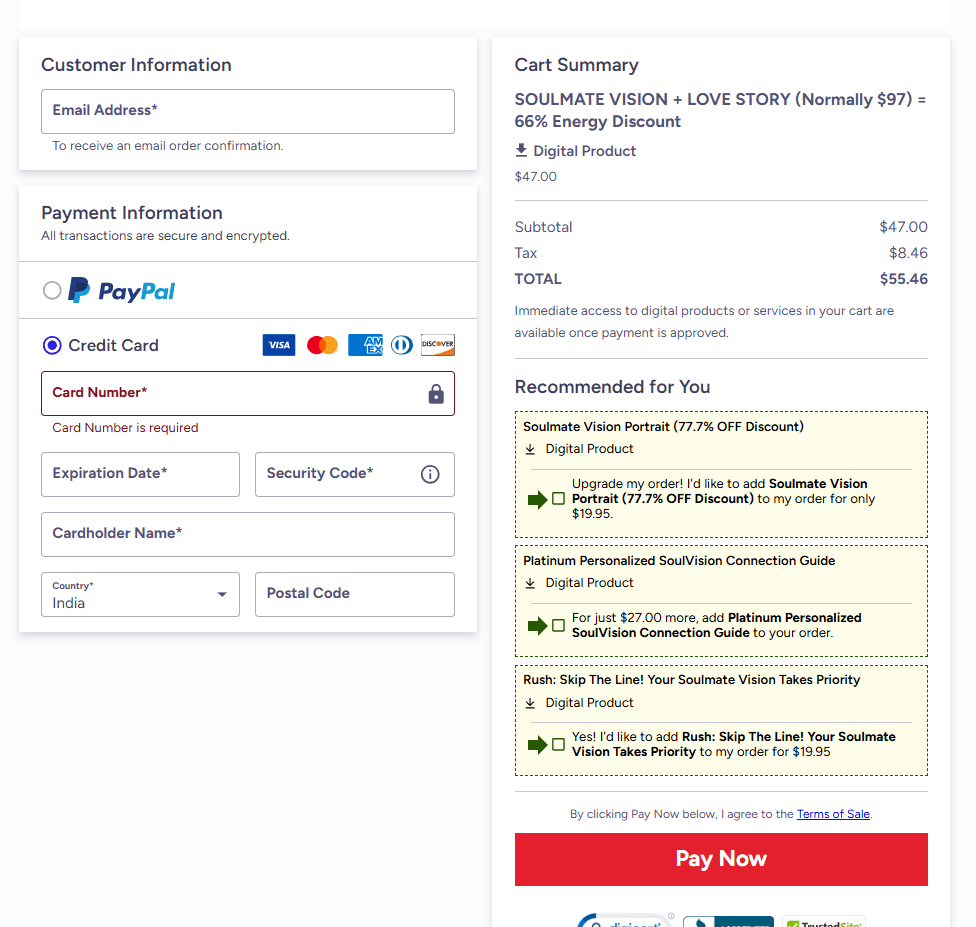 Soulmate Vision  Checkout Page
